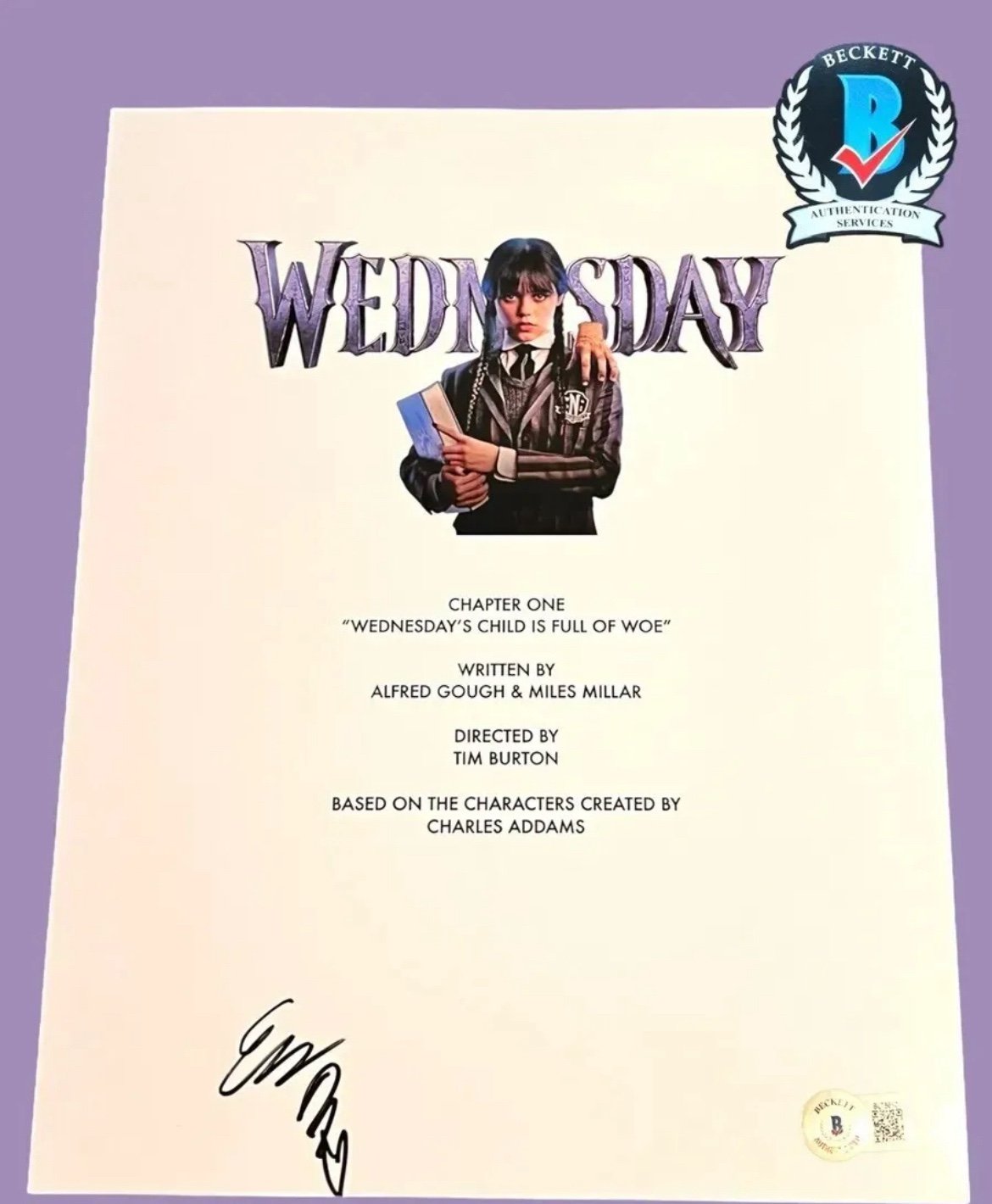EMMA MYERS X ENID SINCLAIR SIGNED WEDNESDAY SCRIPT COVER BAS #BL75610