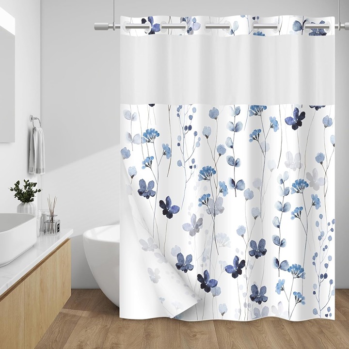 Shower Curtain No Hook with Snap in Liner (71 W x 74 H