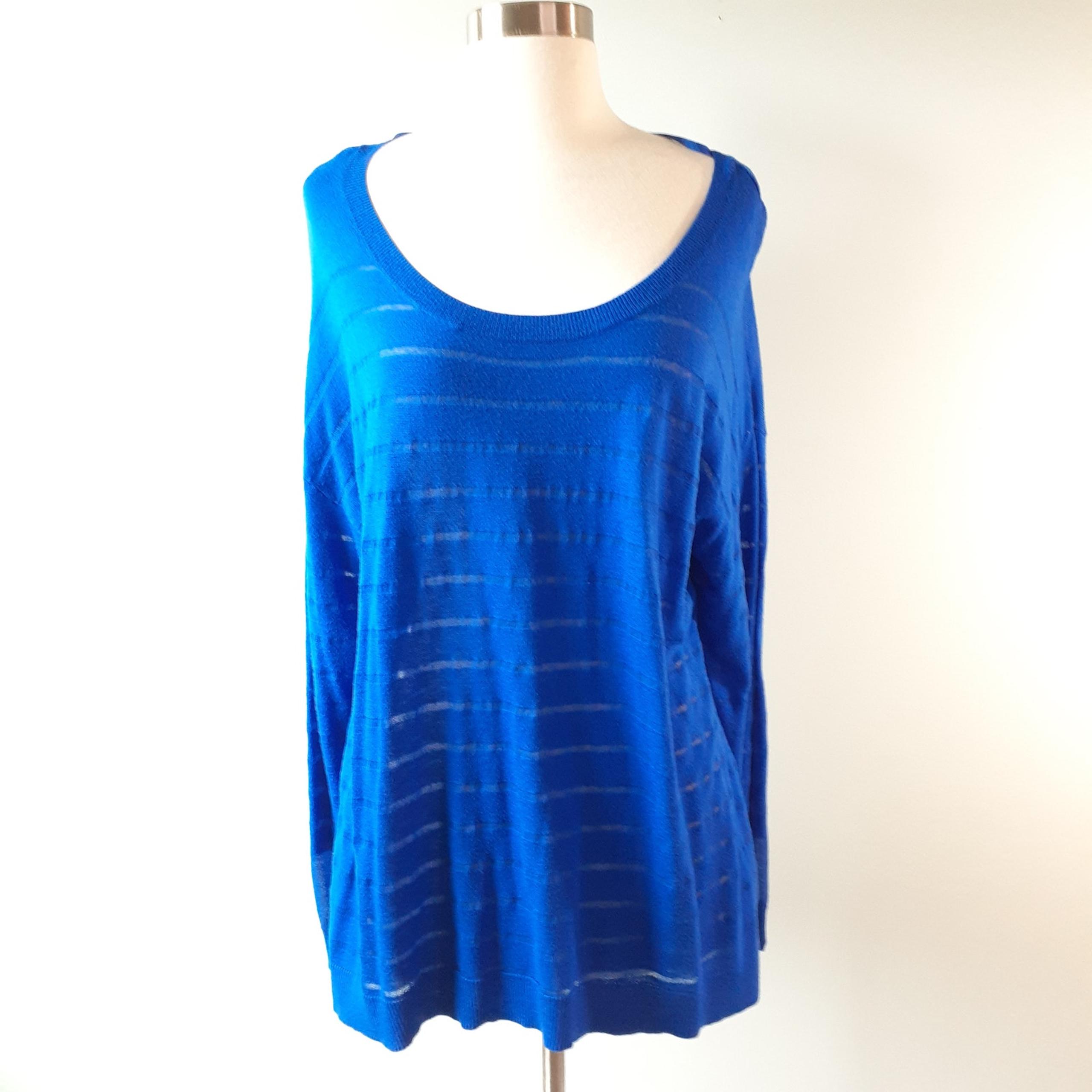 Lane Bryant Blue Sheer Stripe Scoop Neck Sweater Lightweight Size 22/24