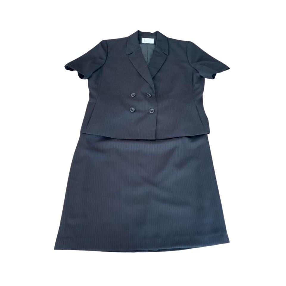 Le Suit Black Pinstripe Skirt Suit
