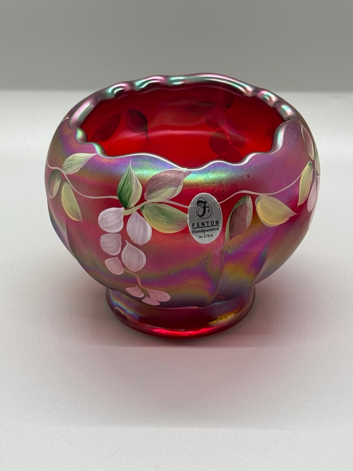 Fenton Glass Trailing Wisteria Red Carnival Stretch Rose Bowl Hp M Caplinger