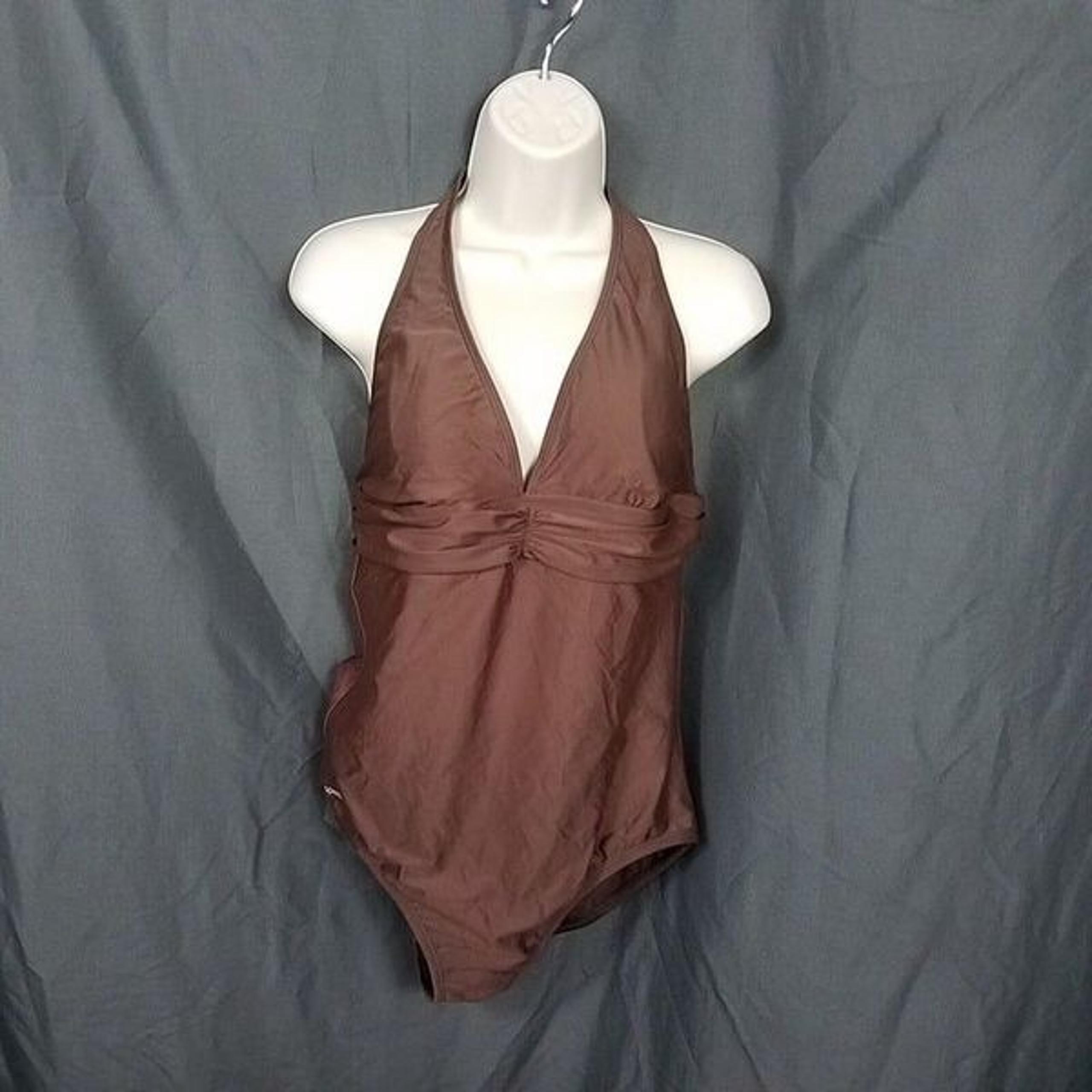 Speedo Size 14 Brown Padded One Piece Halter Swimsuit Bathing Suit Size 14