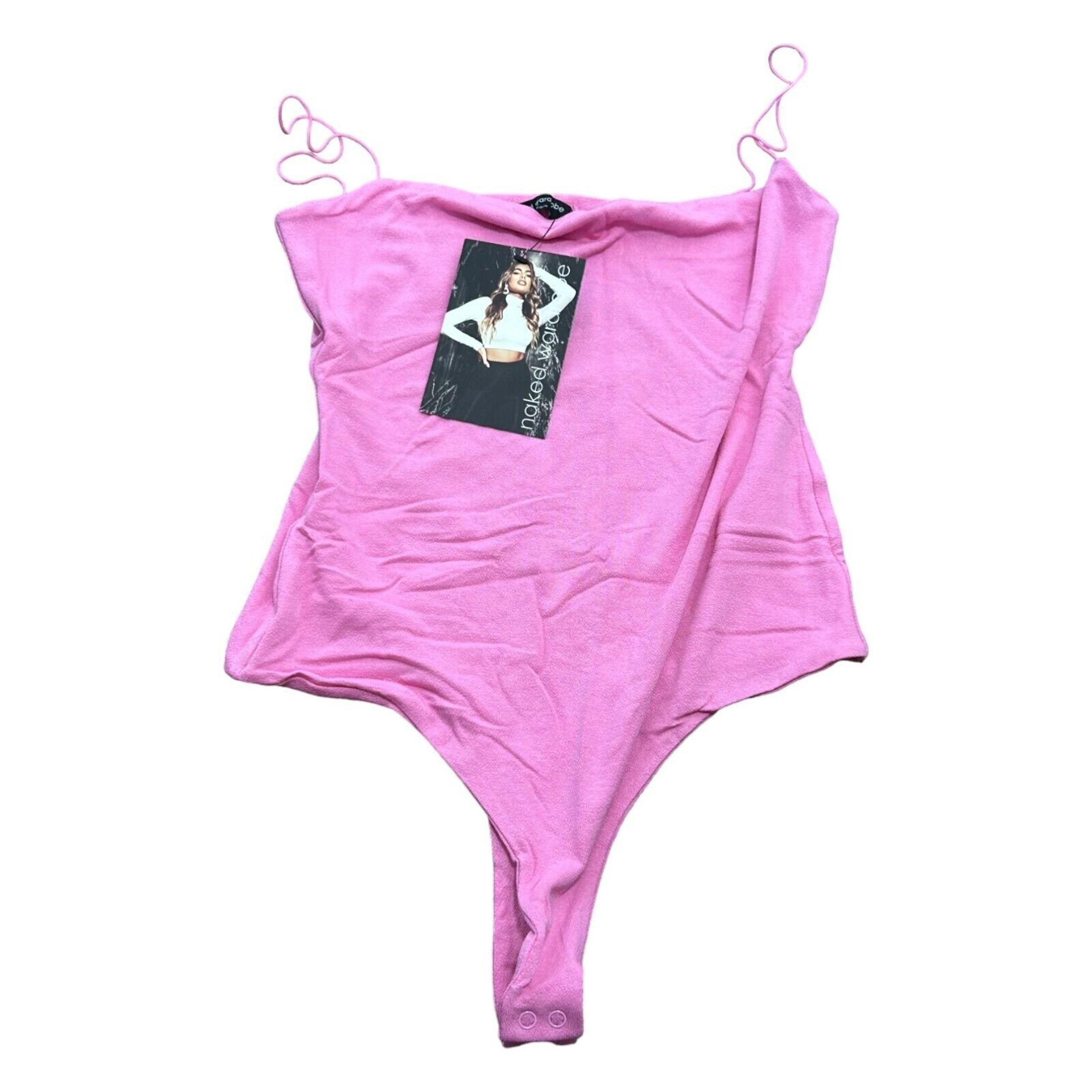 Naked Wardrobe Sculpting Bodysuit Women's Size Lg Pink Viscose Spaghetti Straps