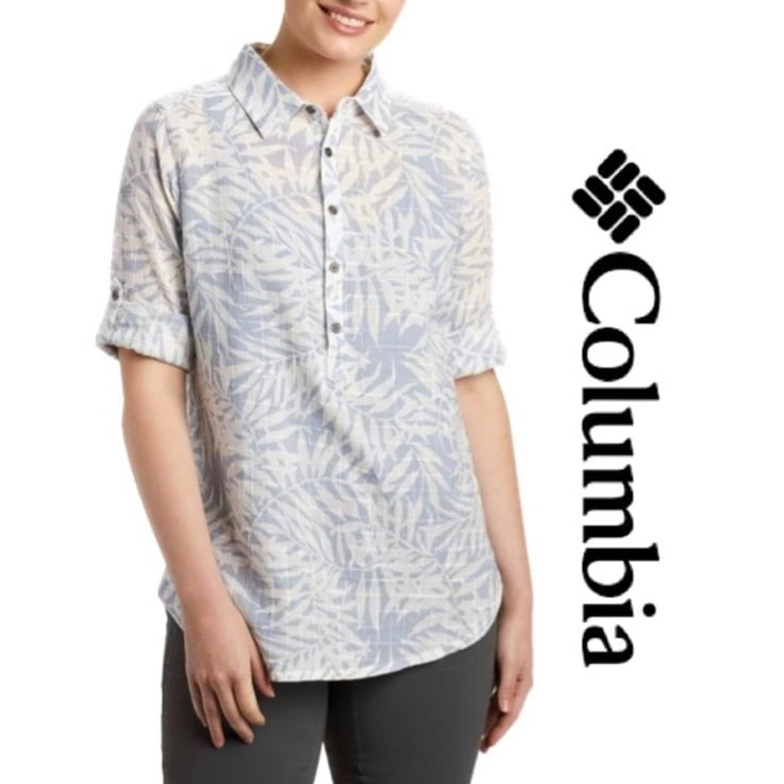 COLUMBIA Summer Ease Popover Tunic 100% Lightweight Cotton Size M Logo on Sleeve