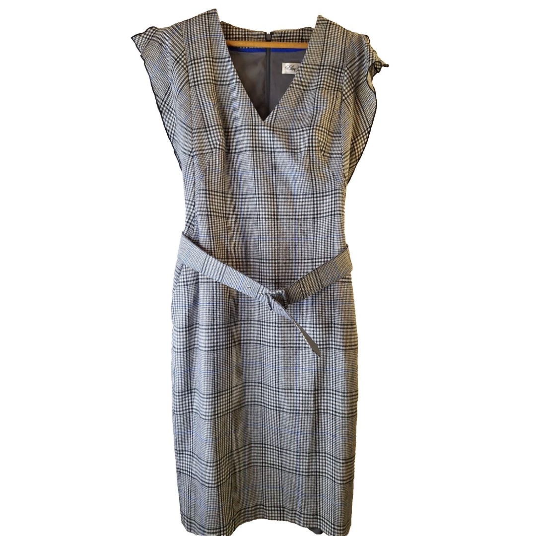Vintage ELIZA J Sheath Dress Sz 10 Gingham Plaid Belted Career Office Business