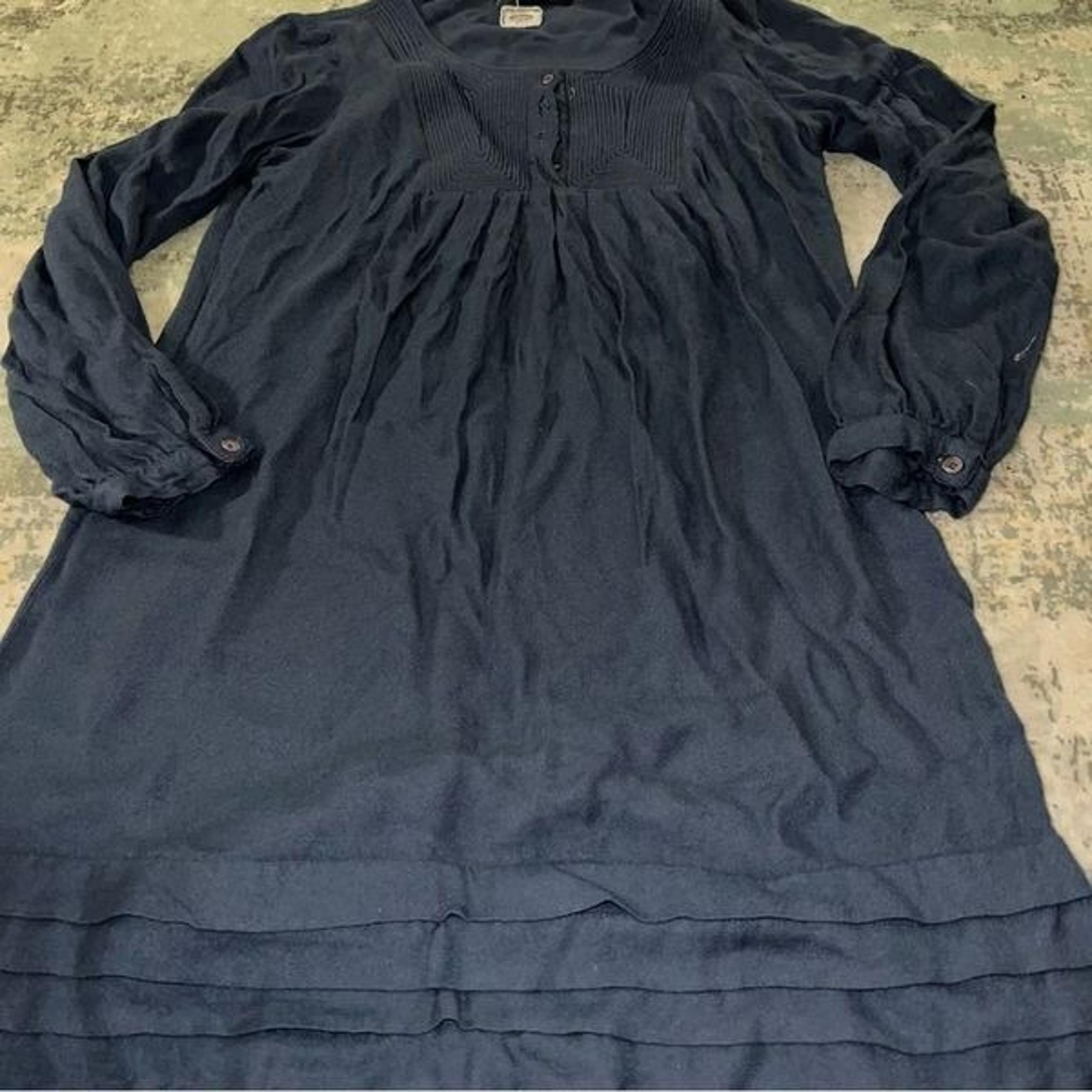 Antik Batik Blackish Pleated Tiered Long Sleeve Dress