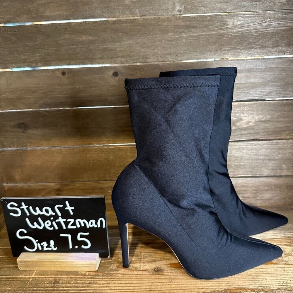 Womens Stuart Weitzman 100 Pointed Toe Stretch Black Boots Booties Size 7.5 B