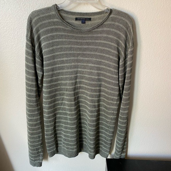 John Varvatos Men’s Linen Knit Pullover Striped Sweater Green Size S