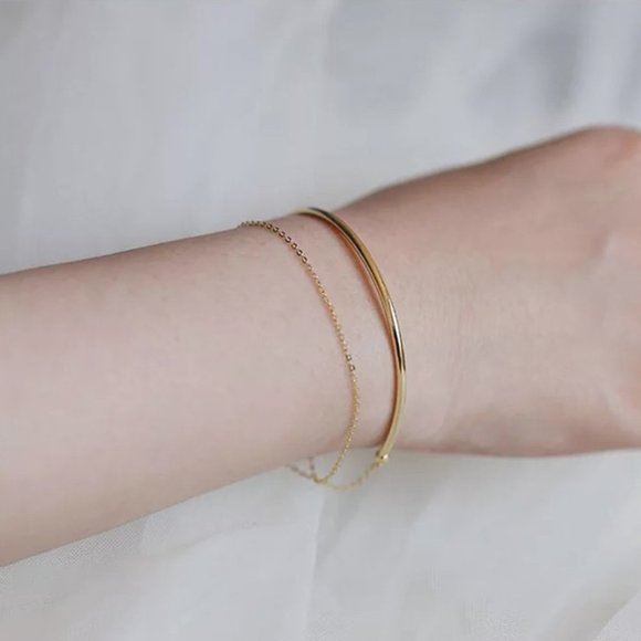 18k Gold Semi Circular Layer Bracelet