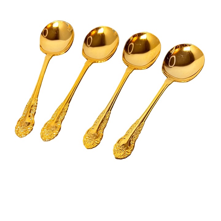 Vintage Adcraft Golden Alissa Serving Spoons 4 Piece Lot Japan Gold Tone