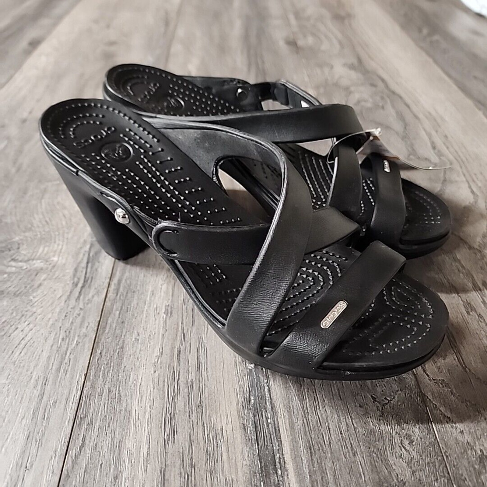 Crocs Cyprus IV Black Heels Sandals womens Size 10 New with Tags