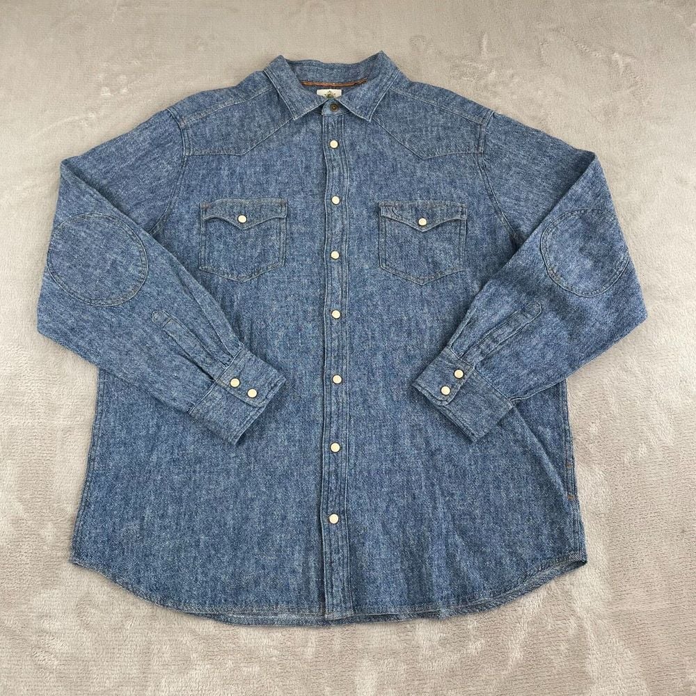 The Territory Ahead Homesteader Denim Shirt Men XLT Blue Linen-Cotton Pearl NWOT