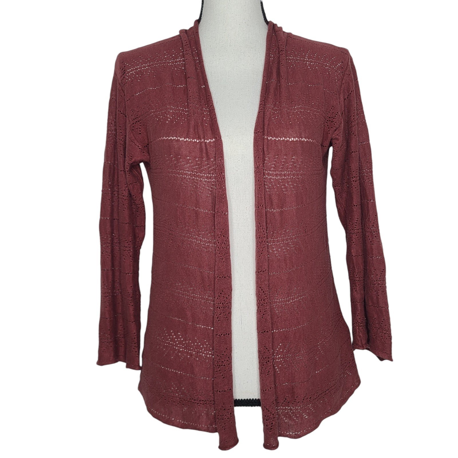 Gudrun Sjoden Linen Pointelle Knit Open Front Cardigan Medium