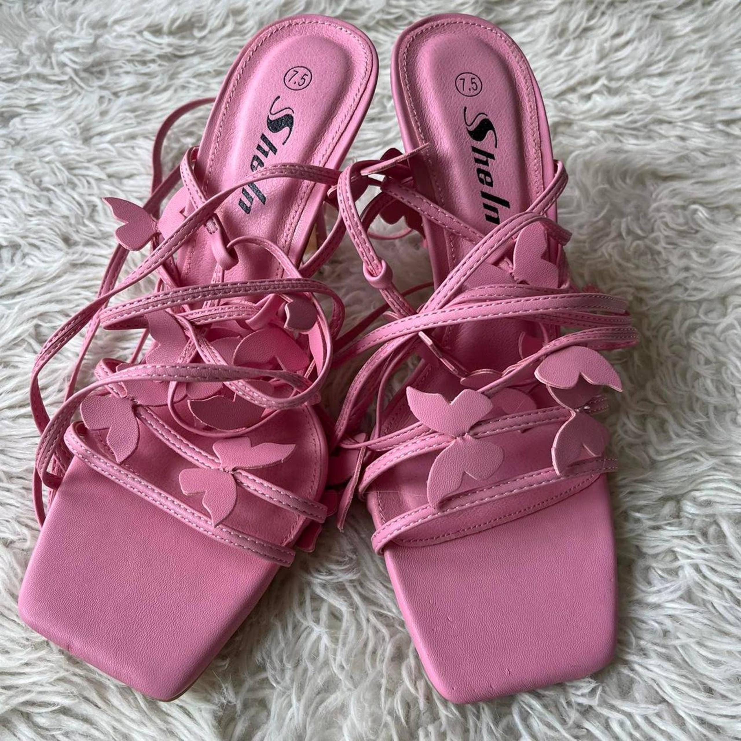 NWOT Pink Butterfly Lace Up Strappy Heels / Pumps Size US 7.5 Never Worn - SHEIN