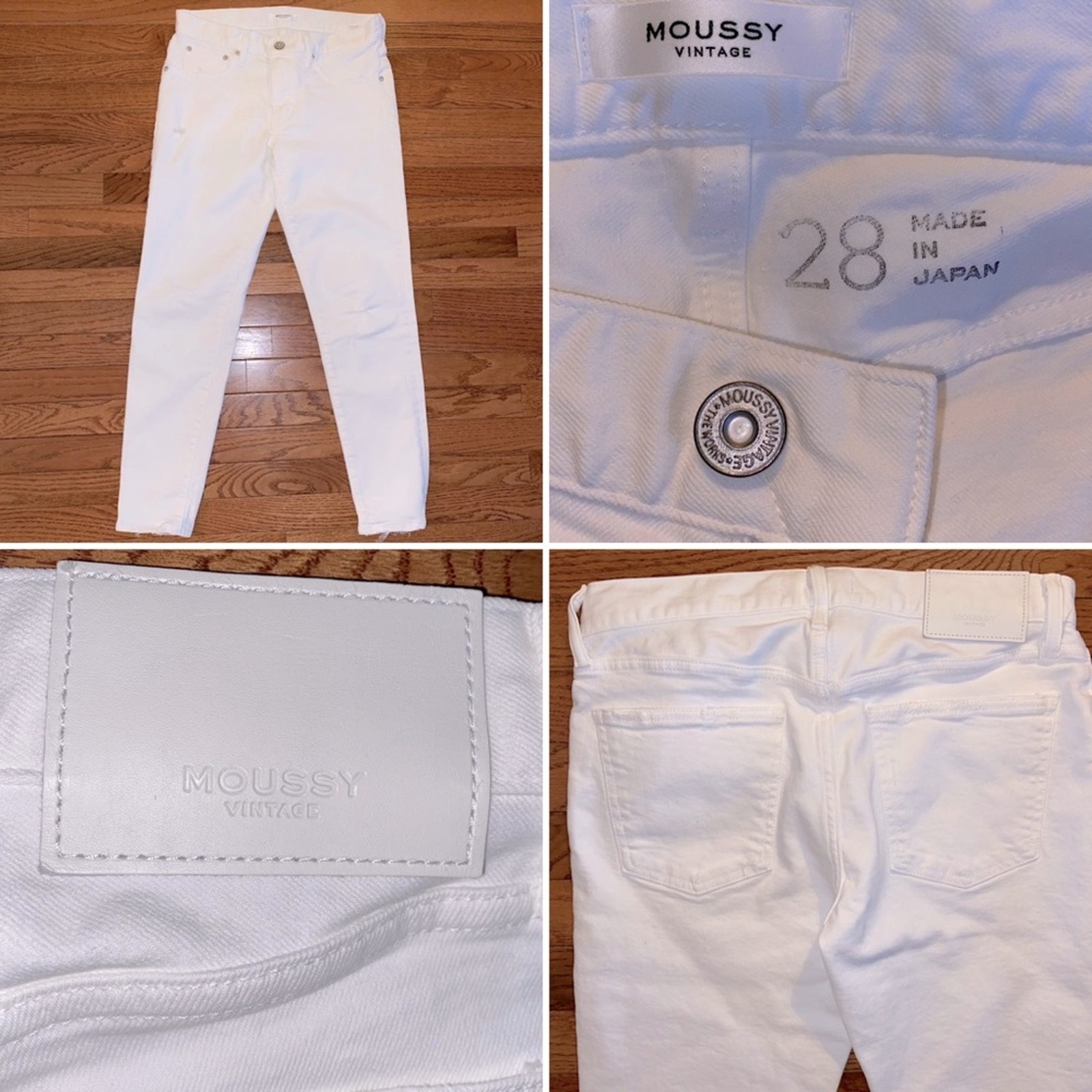 MOUSSY Vintage 350 Denim Velma Mid Rise Distressed Ivory White Jeans 28”