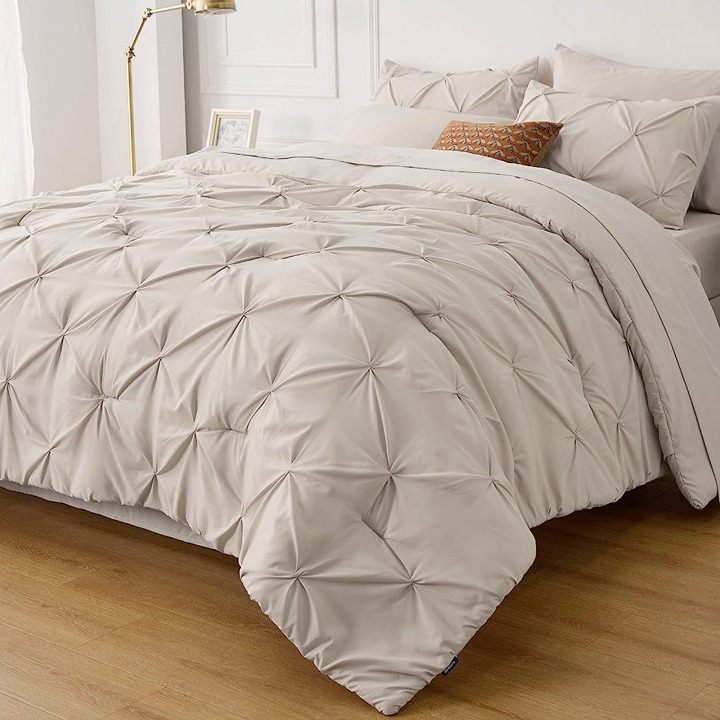 Beige Comforter Set,Bed in a Bag Queen 7 Pieces