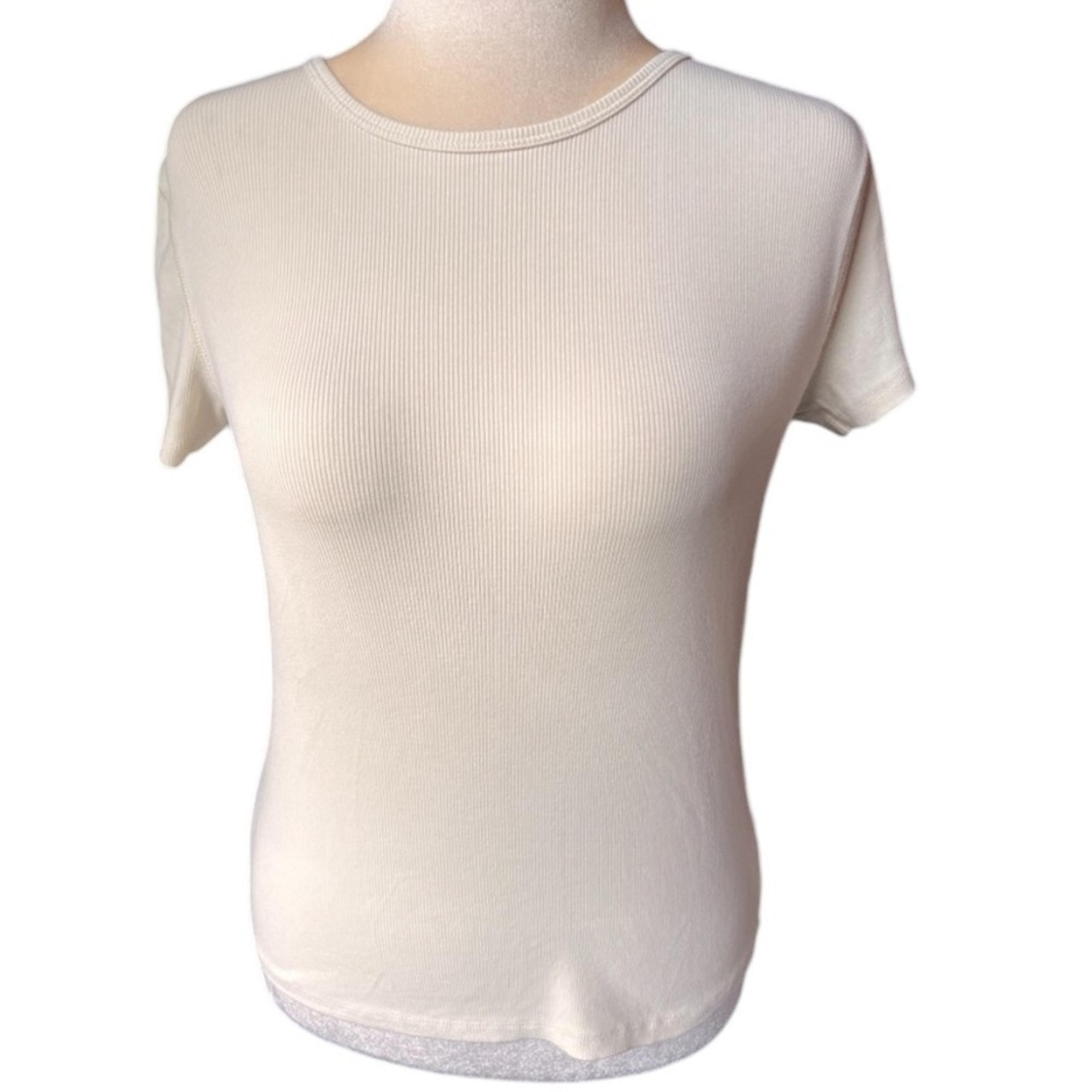 Elie Tahari Pale Yellow Crew Neck Ribbed Top - Large
