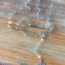 Handmade rosary blue glass/clear crystal