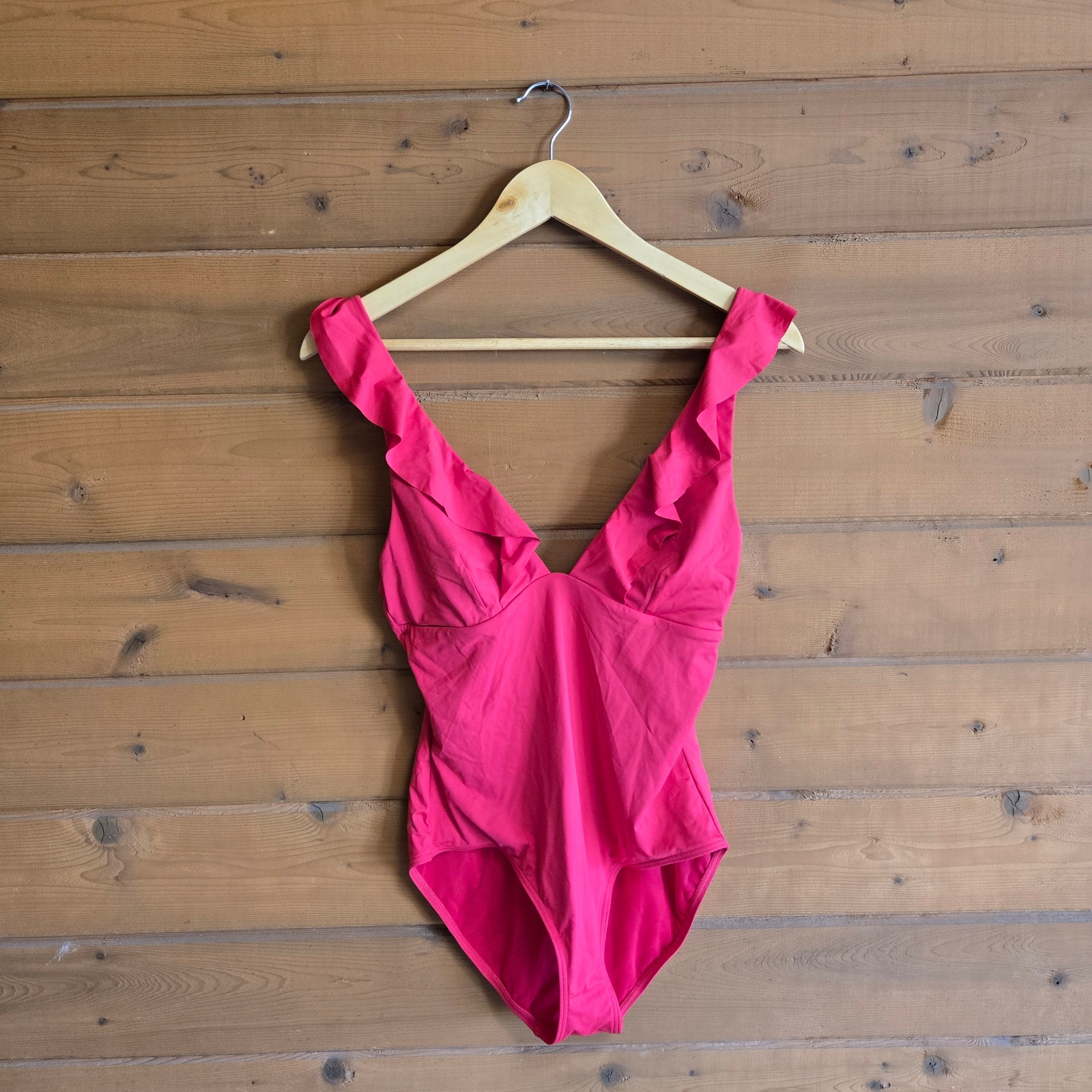 Sea Level Australia Eco Essentials Frill One Piece Red 8 Vneck Strappy Swimsuit