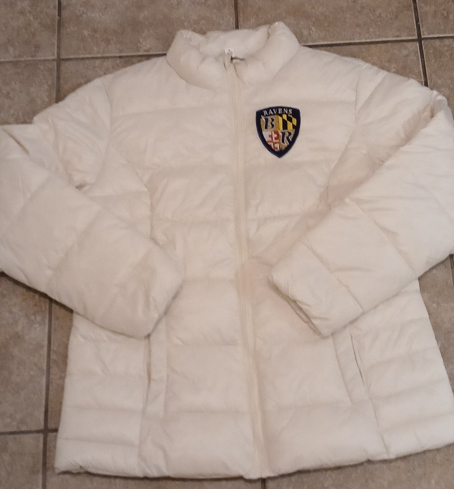Baltimore Ravens Pink / White Full Zip Puffer Jacket Coat NWT...two zippered sid
