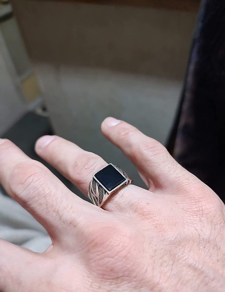 Black Onyx 925 Sterling Silver Engraved Design Men’s Ring