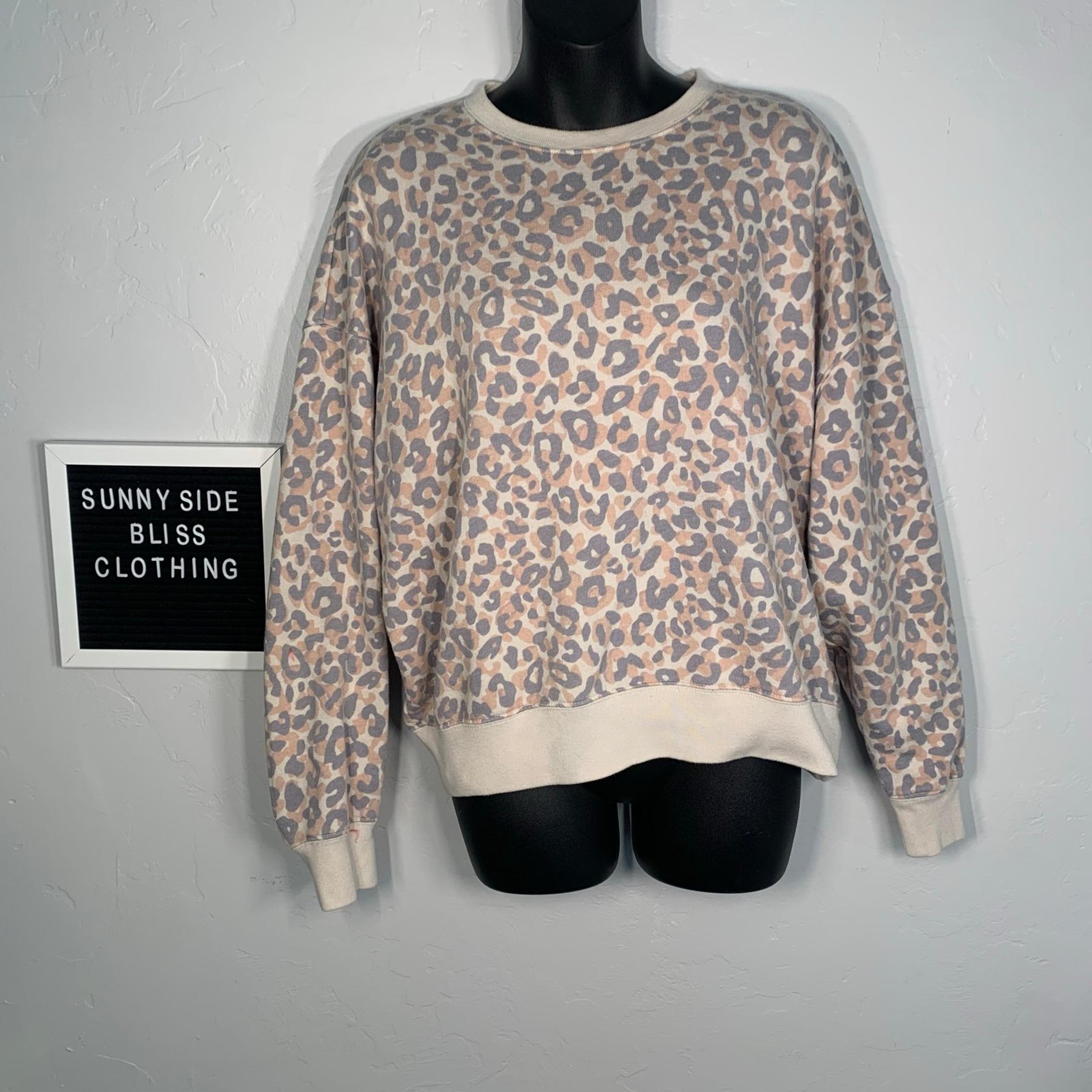 Victoria Secret PINK Cream Leopard Print Crewneck Pullover Sweater Size XS