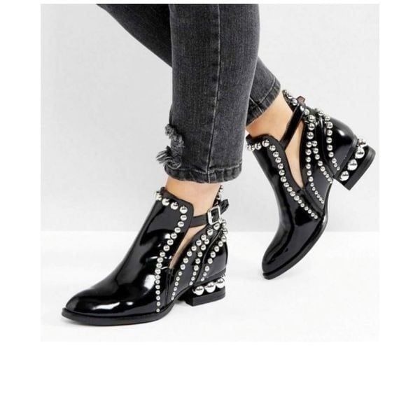 Jeffery Campbell Black Leather Silver Studded Rylance Booties 6
