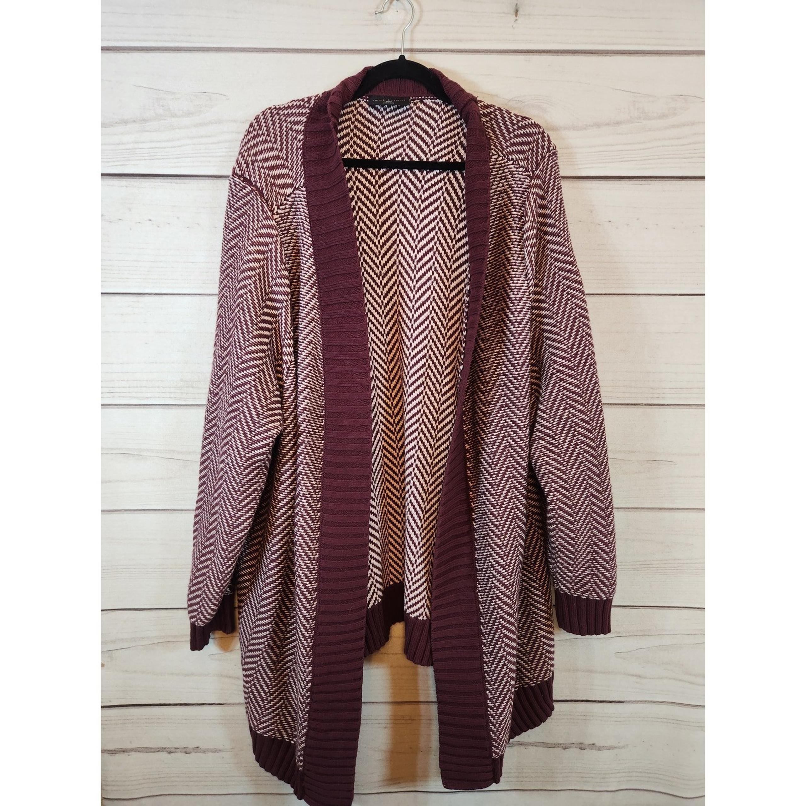 Lane Bryant Womens Red Herringbone Long Sleeve Open Front Cardigan Sweater 22/24