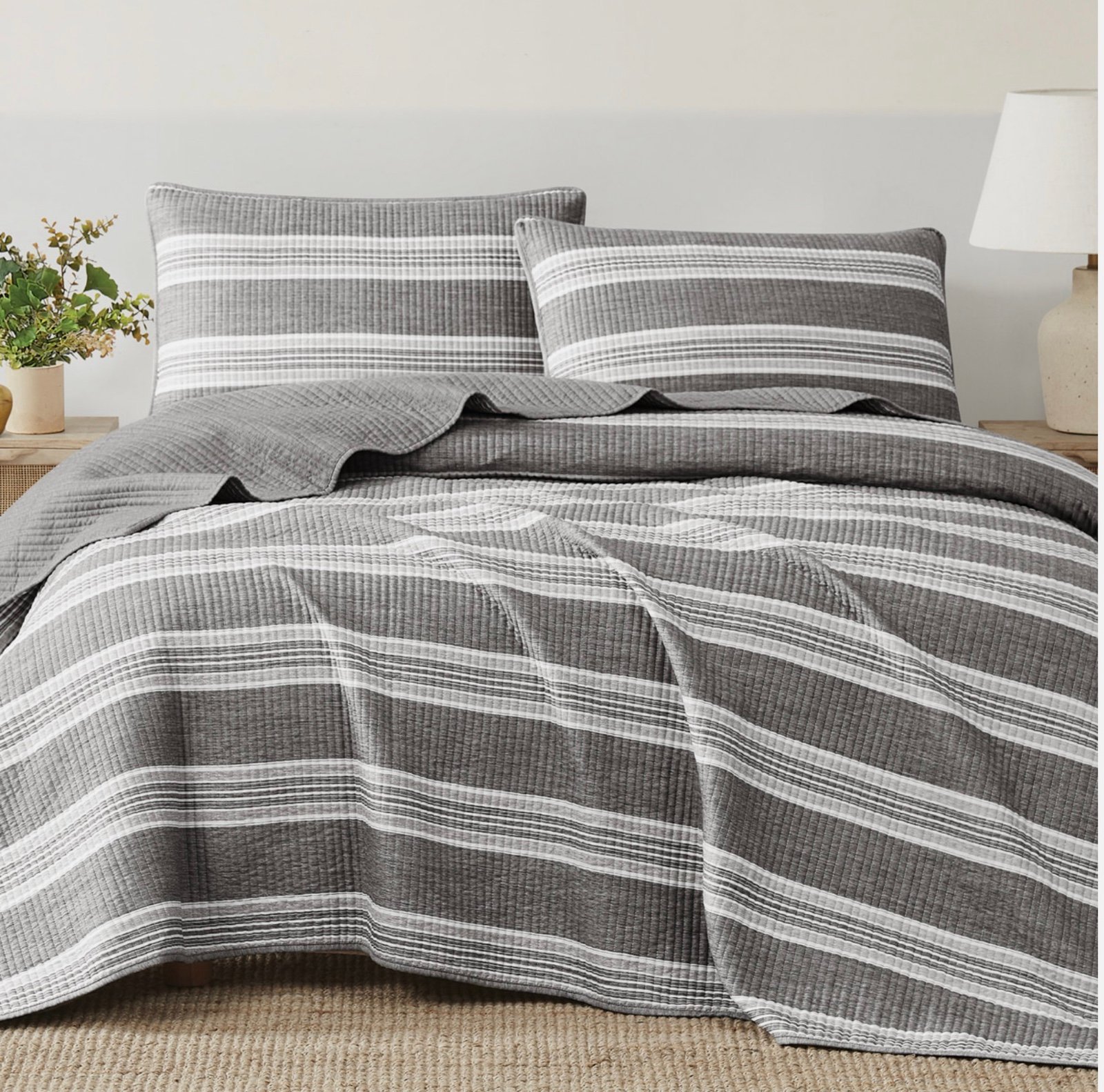 Orchard Road Heathered Stripe 3-piece King Coverlet Set Grey