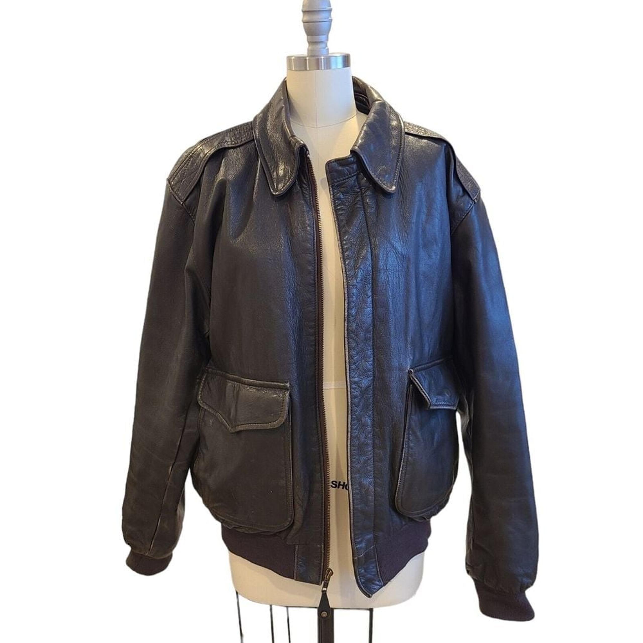 Vtg LL Bean Leather Bomber Aviator Jacket Mens Large Brown A-2 Flight Thinsulate