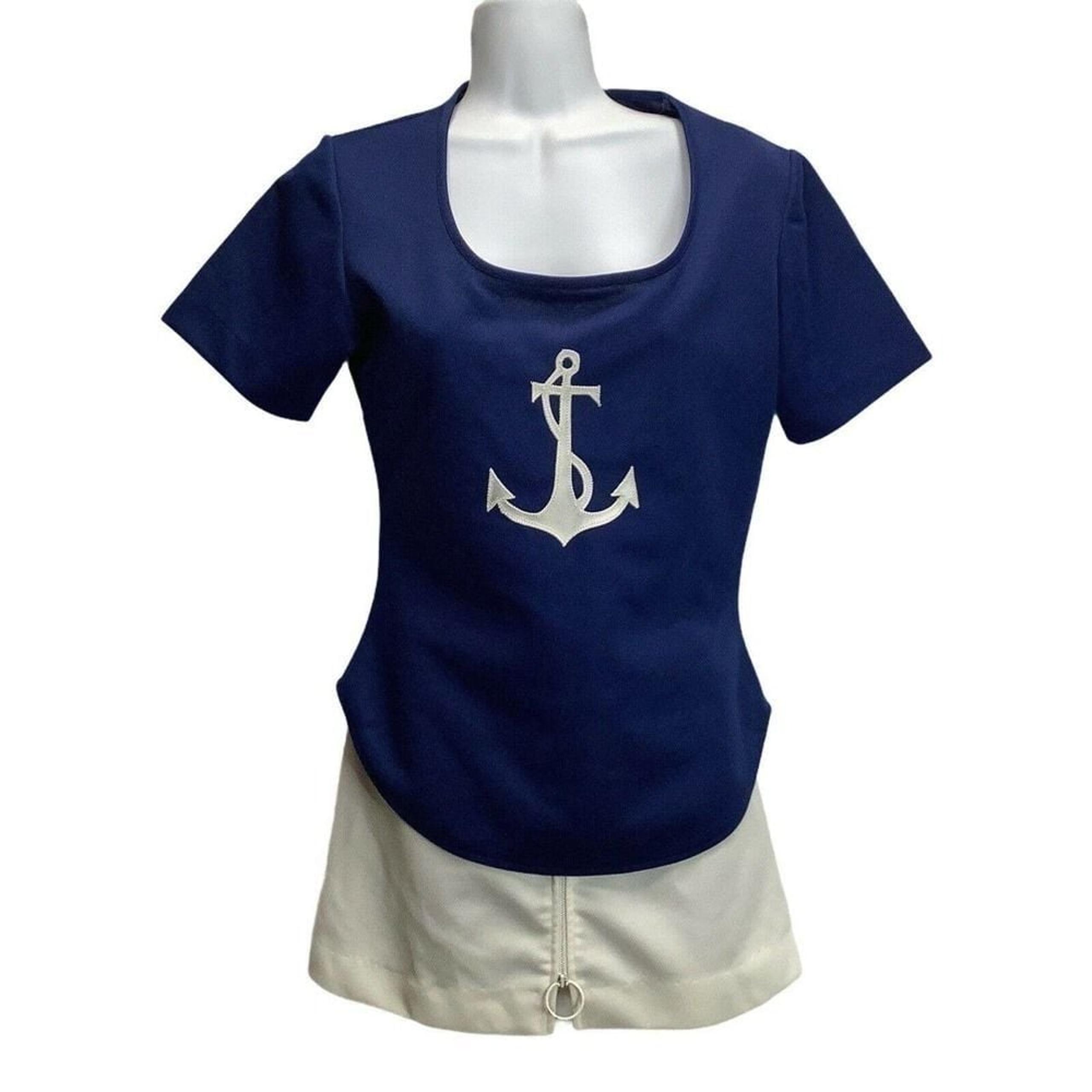 VINTAGE Nautical Top Shirt Skort Outfit 2 pc Fits Small Blue White Women's OOAK
