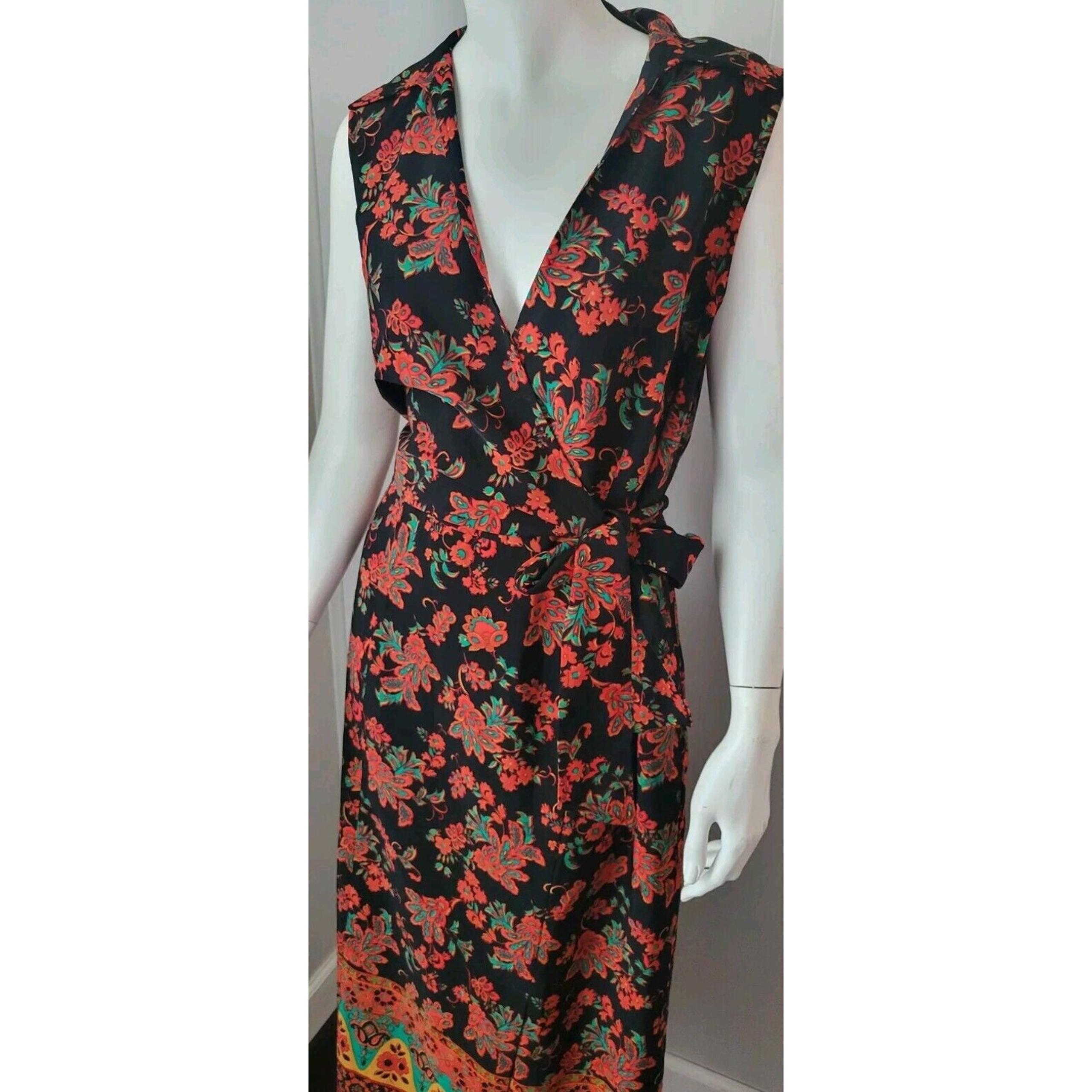 Sag Harbor Sz. 10 Black Floral Faux Wrap Sleeveless Maxi Dress