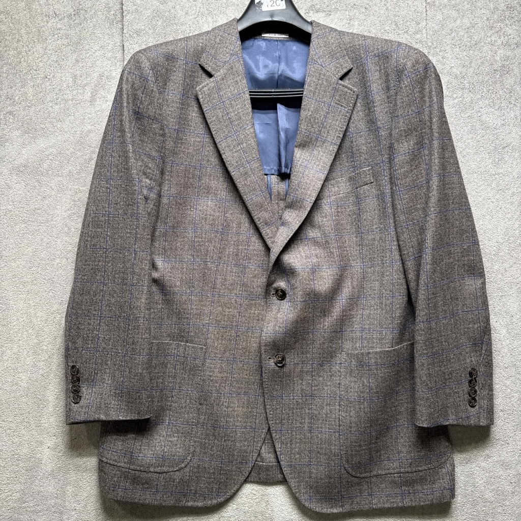 Peter Millar Sport Coat Mens 44R Gray Blue Window Pane Blazer Double Vented
