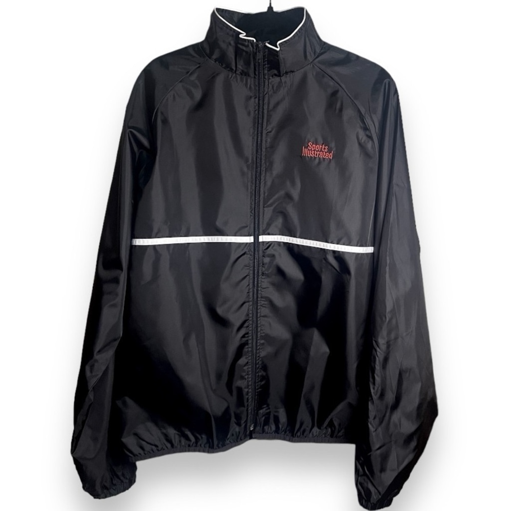 Sports Illustrated Windbreaker Jacket Full Zip-Up Black Men’s Size XL