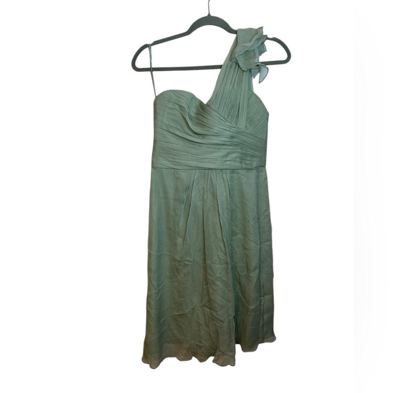 Amsale Sage Green Elegant One-Shoulder Formal Silk Dress