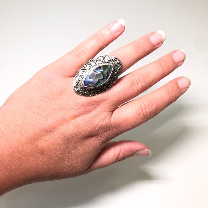 PAUA ABALONE SHELL & 925 STERLING SILVER Ring Jewelry