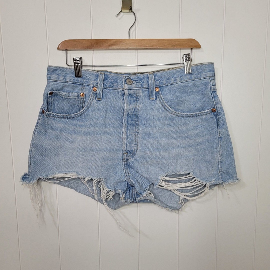 Levis Shorts Womens 31 Blue 501 Jean Cutoff Button Fly Distressed Premium