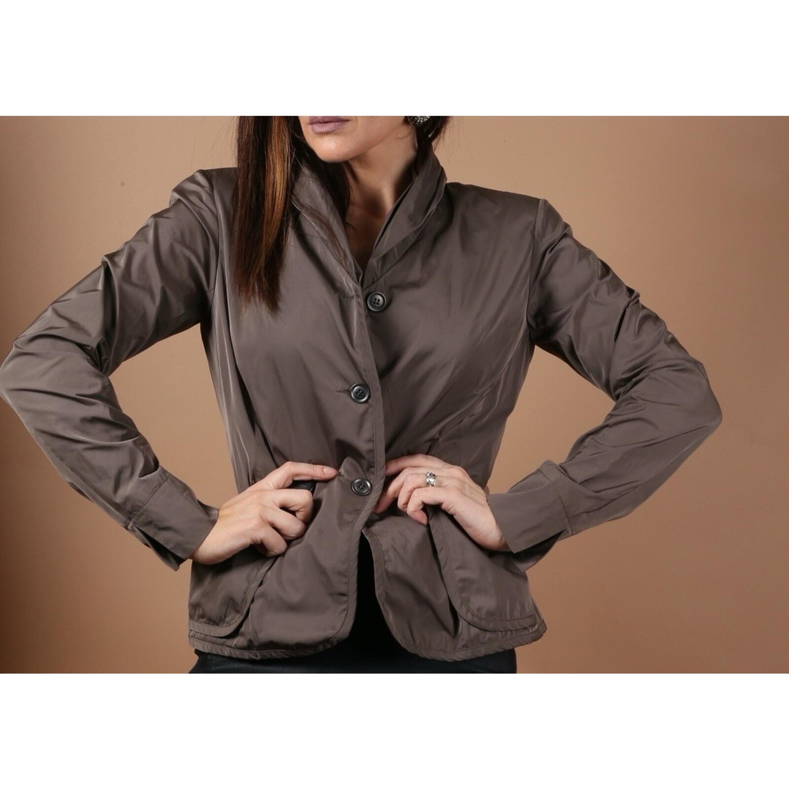 LIDA BADAY Brown Cowled Hood Button Down Blazer Jacket Jacket Size 10