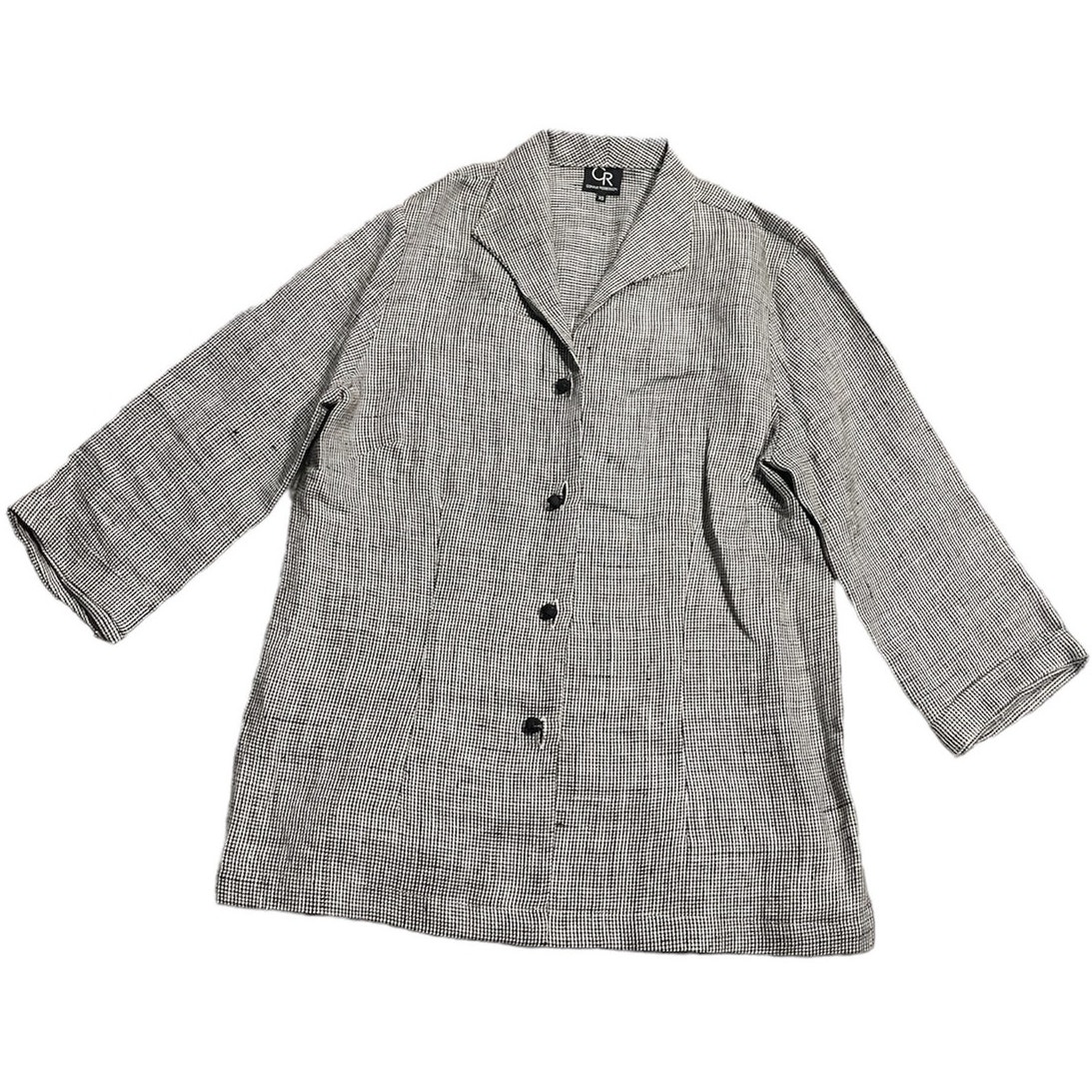 Connie Roberson Linen Plaid Button Up Shirt Womens Size XS USA Made White Brown