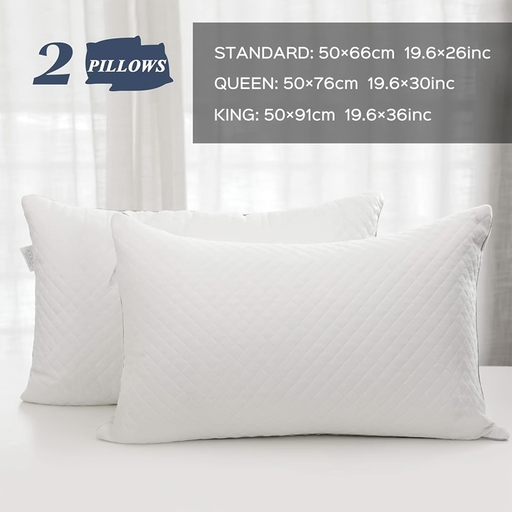 2pc Luxury Velvet Bed Pillows For Sleeping With Adjustable Filling, Hotel -XCU