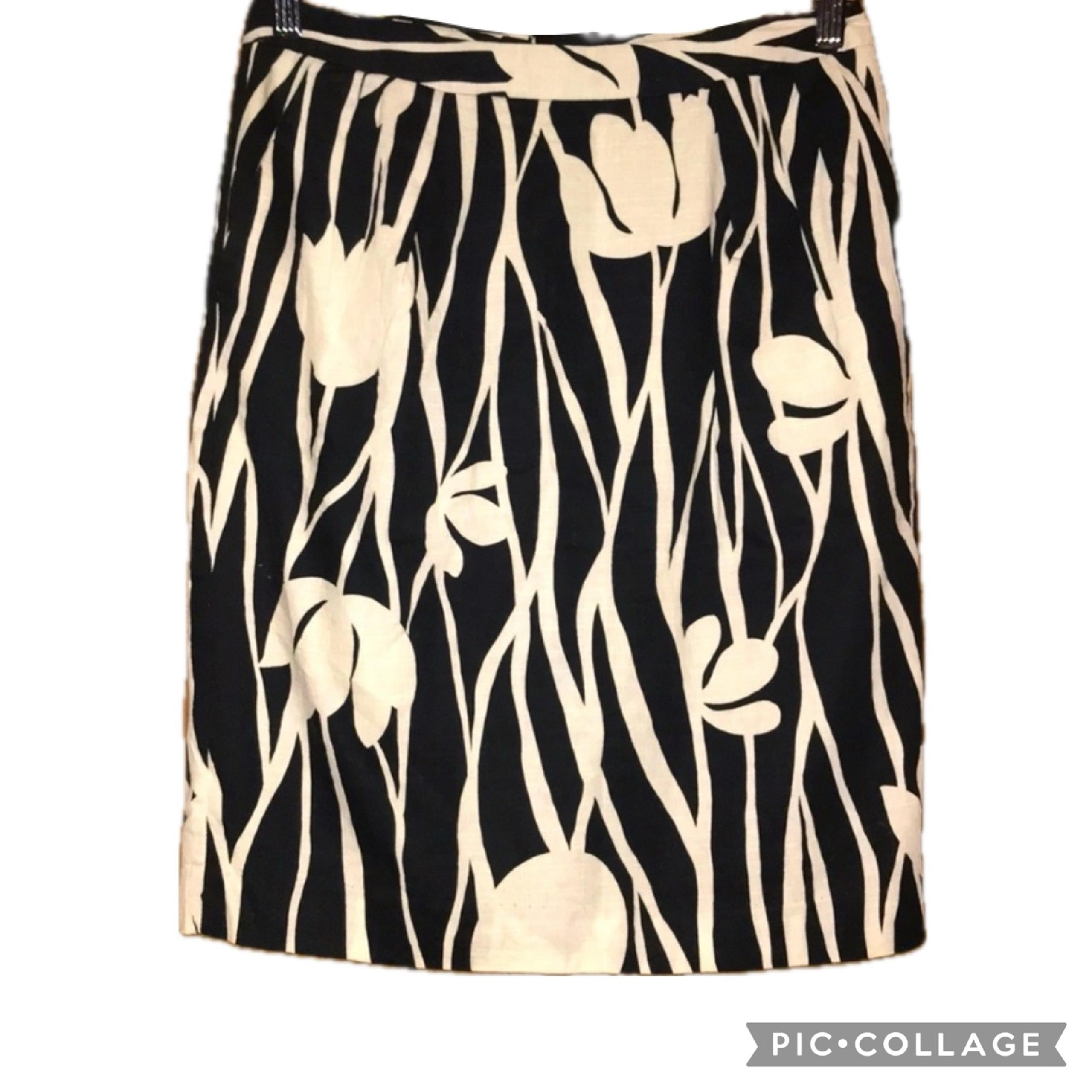 Attention Black & Cream Artistic Floral Print High Rise A-Line Pencil Skirt