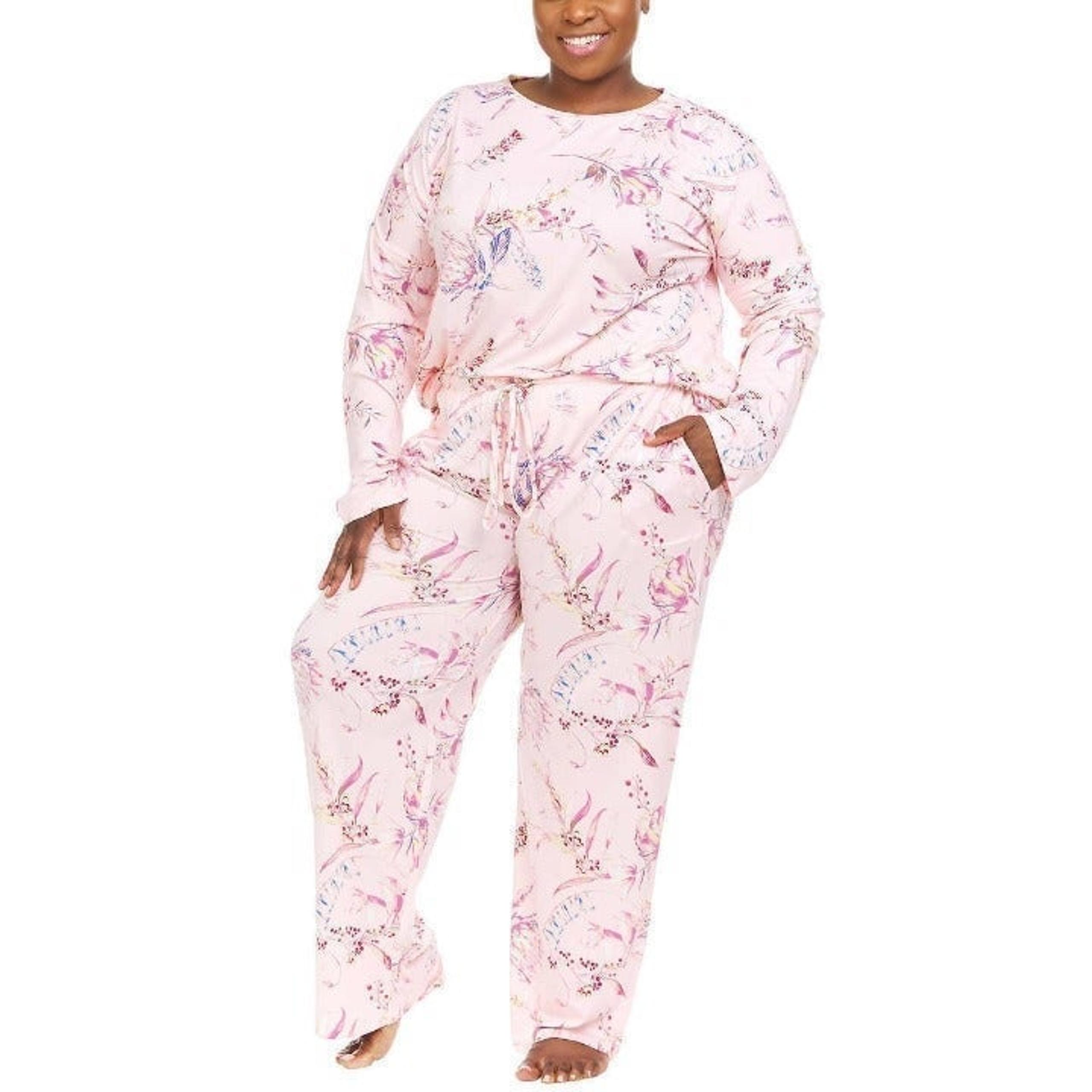 Flora Nikrooz Ladies -Women's 2-piece PJ Set Color Pink Botanical Size XL= 14-16
