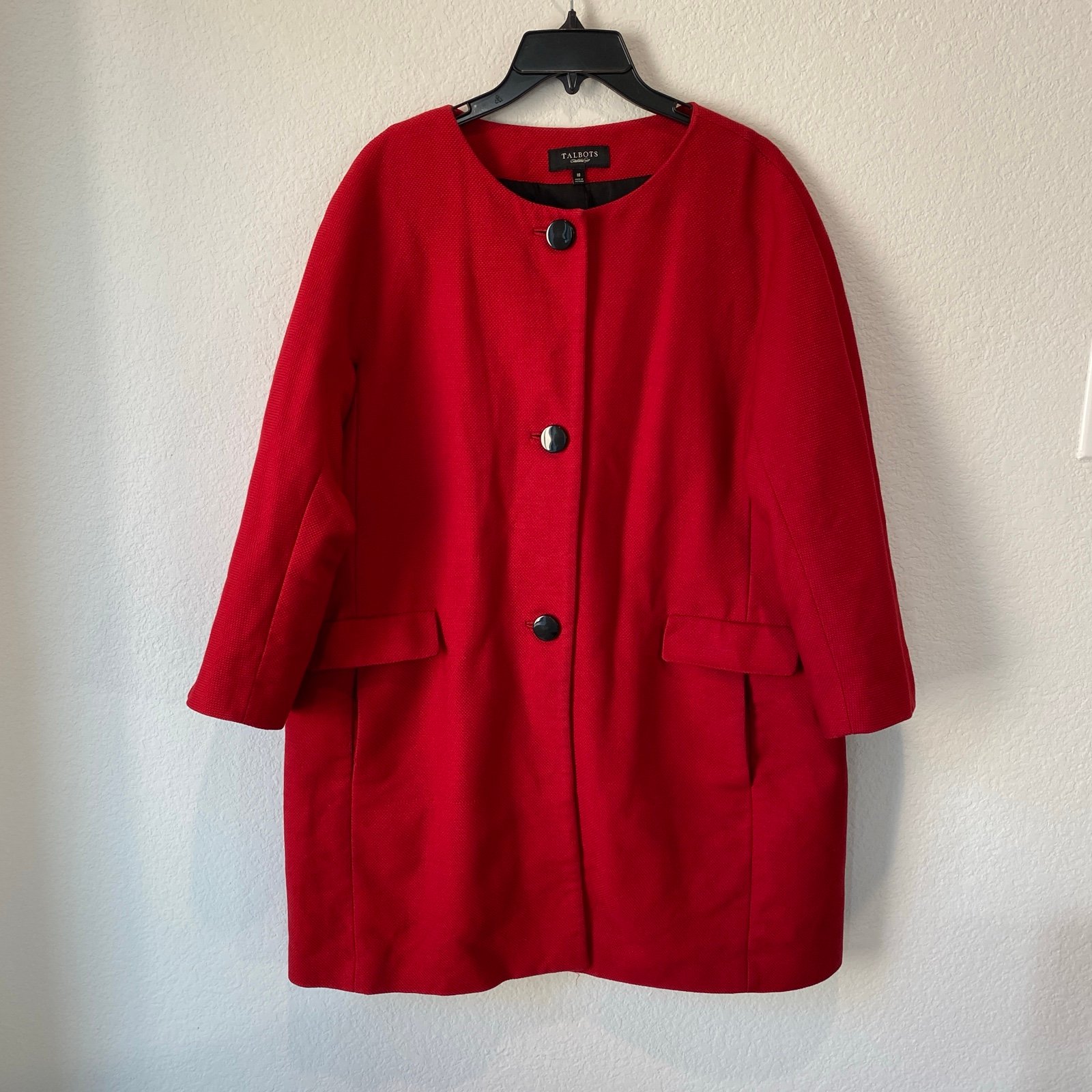 Talbots Classic Red Cotton Coat With Button Detail Size 18