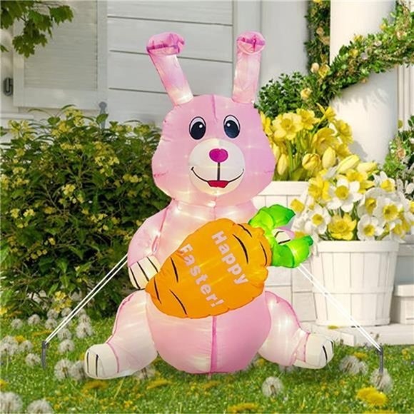 Easter Decorations, Inflatable Easter Bunny with LED Lights, Easter Inflatables