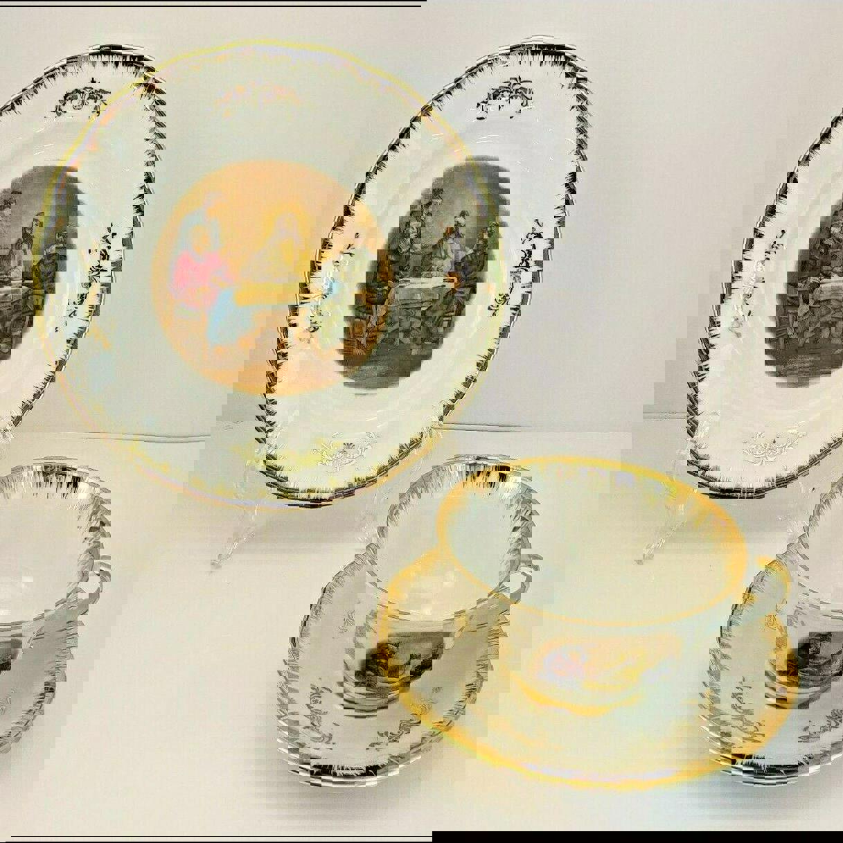 Kleiber Porcelain Tea Cup Saucer Plate 22 KT Gold Trim Bavaria Religious
