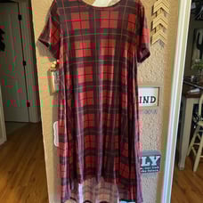 LuLaRoe Carly Shirt Dress Red Black Plaid