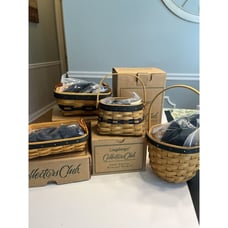 4 Longaberger Blue Woven Braided Leather Handles Renewal Baskets Liner Protector