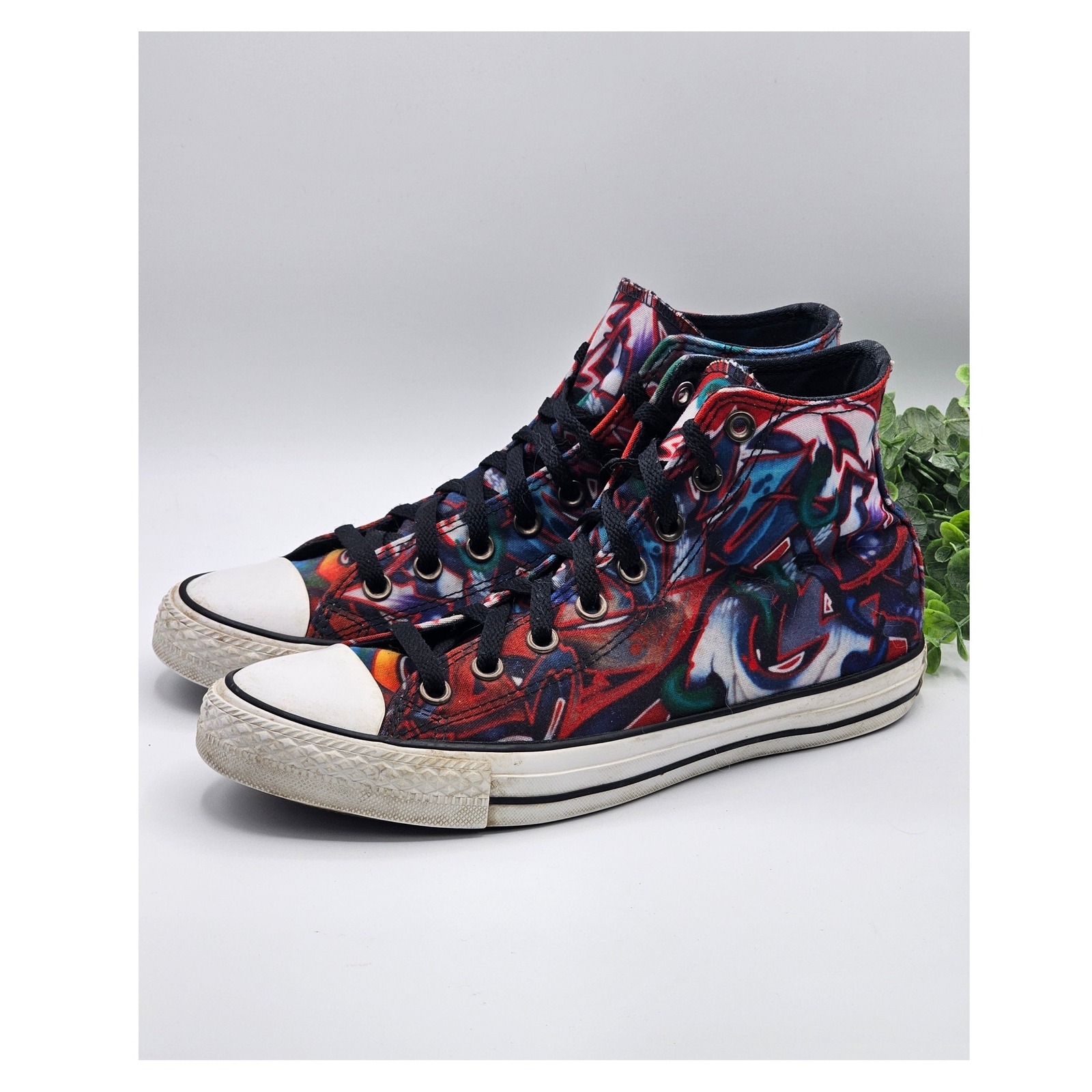 Converse High Top Sneakers Street Art Graffiti Print Lace Up Men's 10 Women's 8