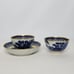 Antique Chinese Export Blue Willow Pagoda Gilded Porcelain Tea Bowls & Sacuer