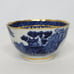 Antique Chinese Export Blue Willow Pagoda Gilded Porcelain Tea Bowls & Sacuer